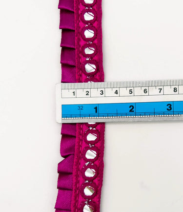 Dark Violet Satin Pleated Lace Trim, Mirrored Fringe Trimming, Approx. 30mm wide